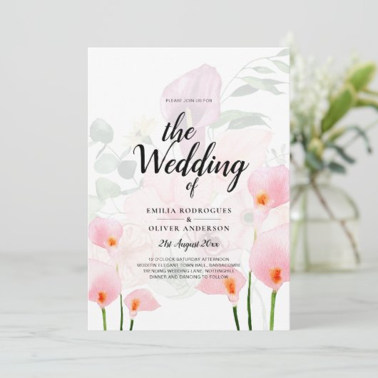 LeahG赤面ピンクカラリユリーウェディングイベントフローラ 招待状 (スタンド正面)