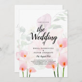 LeahG赤面ピンクカラリユリーウェディングイベントフローラ 招待状 (正面/裏面)