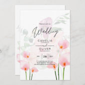 LeahG赤面ピンクカラリユリーウェディングイベントフローラ 招待状 (正面/裏面)