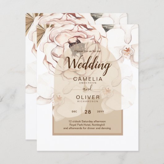 LeahG赤面ピンクシャンパーニュフローラ結婚式の招待 (正面/裏面)