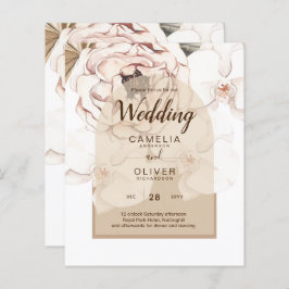 LeahG赤面ピンクシャンパーニュフローラ結婚式の招待