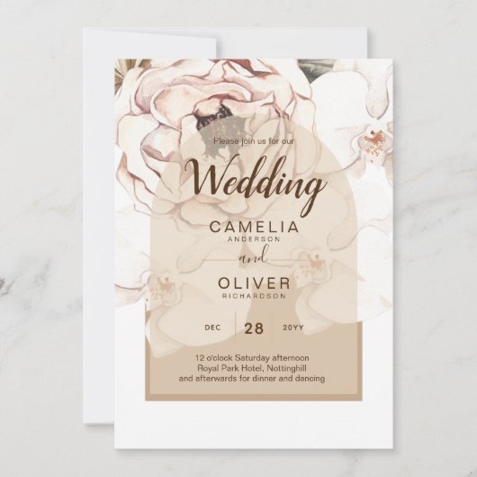 LeahG赤面ピンクシャンパーニュフローラ結婚式の招待 招待状 (正面)