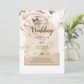 LeahG赤面ピンクシャンパーニュフローラ結婚式の招待 招待状 (スタンド正面)