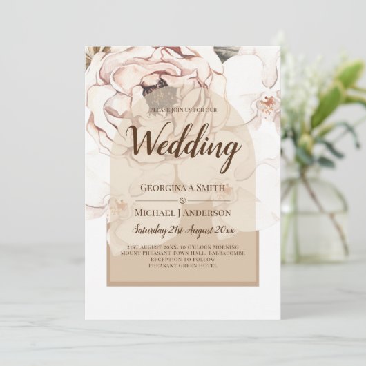 LeahG赤面ピンクシャンパーニュフローラ結婚式の招待 招待状 (スタンド正面)