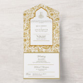 LeahG金ゴールドペイズリーイスラム教徒の結婚式の招待 オールインワン招待状 (内側)