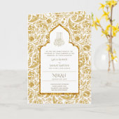LeahG金ゴールドホワイトイスラム教徒の結婚式の招待 カード (黄色い花)