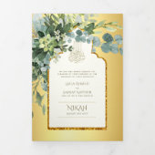 LeahG金ゴールドホワイトイスラム教徒の結婚式の招待 三つ折り招待状 (カバー)