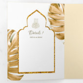 LeahG金ゴールドホワイトイスラム教徒の結婚式の招待 三つ折り招待状 (内部最初)