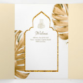LeahG金ゴールドホワイトイスラム教徒の結婚式の招待 三つ折り招待状 (内部中)