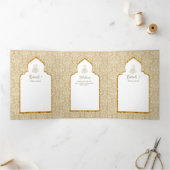 LeahG金ゴールドホワイトイスラム教徒の結婚式の招待 三つ折り招待状 (内部)