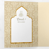 LeahG金ゴールドホワイトイスラム教徒の結婚式の招待 三つ折り招待状 (内部最初)