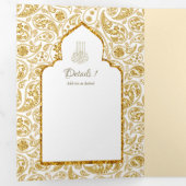 LeahG金ゴールドホワイトイスラム教徒の結婚式の招待 三つ折り招待状 (内部最初)