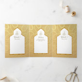 LeahG金ゴールドホワイトイスラム教徒の結婚式の招待 三つ折り招待状 (内部)