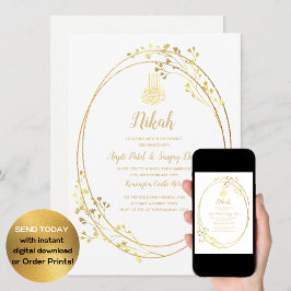 LeahG金ゴールドホワイトイスラム教徒の結婚式の招待 招待状