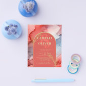 LeahG コーラル ネイビーブルー ゴールド インク 結婚式 招待状 チラシ (シングル)