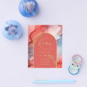 LeahG コーラル ネイビーブルー ゴールド インク 結婚式 招待状 チラシ (シングル)