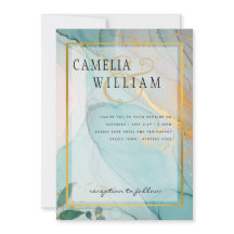 LeahG シーグラス ティール ゴールド インク 結婚式 招待状