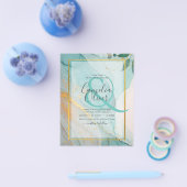 LeahG シーグラス ティール ゴールド インク 結婚式 招待状 チラシ (シングル)