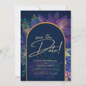 LeahG ネイビーパープルゴールド JEWEL TONES ウェディング招待状 招待状 (正面)