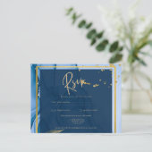 LeahG®ネイビーブルー金ゴールドアルコールイン結婚クス ポストカード (スタンド正面)