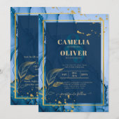 LeahG®ネイビーブルー金ゴールドアルコールイン結婚クス 招待状 (正面/裏面)