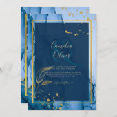 LeahG®ネイビーブルー金ゴールドアルコールイン結婚クス 招待状 (正面/裏面)