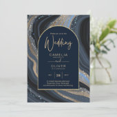 LeahG ネイビーブルー ゴールド アゲート STARRY NIGHT ウェディング 招待状 (スタンド正面)