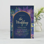 LeahG ネイビー パープル ゴールド ジュエル トーン ウェディング インビテーション (スタンド正面)