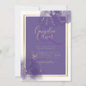 LeahG パープルゴールド ウェディング ラベンダー アルコール インク 招待状 (正面)
