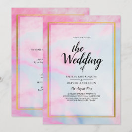 LeahG ピンクアクアブルーゴールド インク 結婚式招待状 招待状