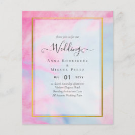 LeahG ピンクアクアブルーゴールド インク 結婚式 招待状 チラシ