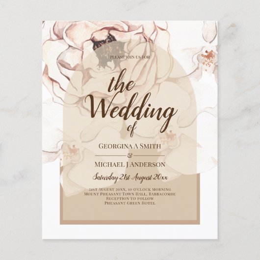 LeahG ブッシュピンク シャンパン フラワー ウェディング 招待状 チラシ (正面)