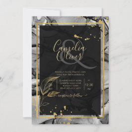 LeahG® ブラックゴールド アルコールインク ウェディング INVITE 招待状