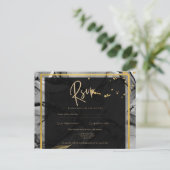 LeahG®ブラック金ゴールドアルコールインクウェディングINVITE ポストカード (スタンド正面)