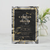 LeahG®ブラック金ゴールドアルコールインクウェディングINVITE 招待状 (スタンド正面)