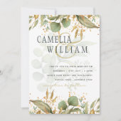LeahG ボタニカル グリーナリー ゴールド ウェディング 招待 招待状 (正面)