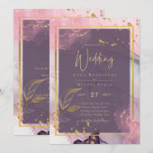 LeahG®ラベンダーインクマウブパープル金ゴールド結婚ズ 招待状 (正面/裏面)
