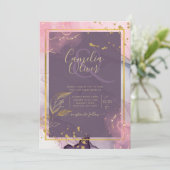 LeahG®ラベンダーインクマウブパープル金ゴールド結婚ズ 招待状 (スタンド正面)