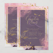 LeahG®ラベンダーインクマウブパープル金ゴールド結婚ズ 招待状 (正面/裏面)