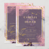 LeahG® ラベンダー インク モーブ パープル ゴールド ウェディング 招待状 (正面/裏面)