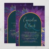 LeahG 緑 紫 ゴールド JEWEL TONES ウェディング インビテーション (正面/裏面)