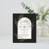 LeahG Black Gold Leaves Modern Wedding INVITE (スタンド正面)