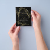 LeahG Black Gold Leaves Modern Wedding INVITE チラシ (手)