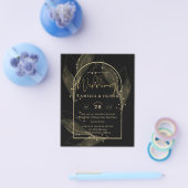 LeahG Black Gold Leaves Modern Wedding INVITE チラシ (シングル)
