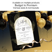 LeahG Black Gold Leaves Modern Wedding INVITE チラシ