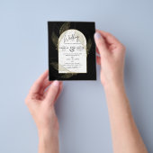 LeahG Black Gold Leaves Modern Wedding INVITE チラシ (手)