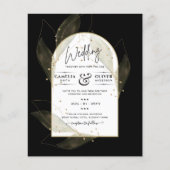 LeahG Black Gold Leaves Modern Wedding INVITE チラシ (正面)