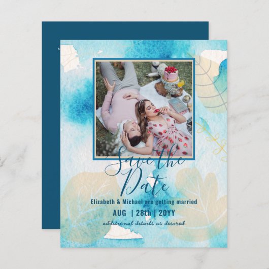 LeahG BUDGET写真の日付救抽象芸術水色 (正面/裏面)