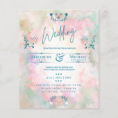 LeahG BUDGET結婚式の招待フォークアートティール（緑がかった色）ピンク (正面)