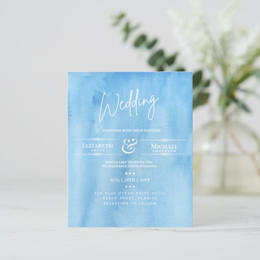LeahG BUDGET結婚式の招待海ブルーウォーター色 (スタンド正面)